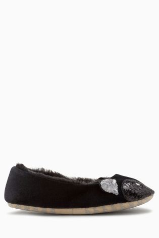 Black Velvet Cat Slippers